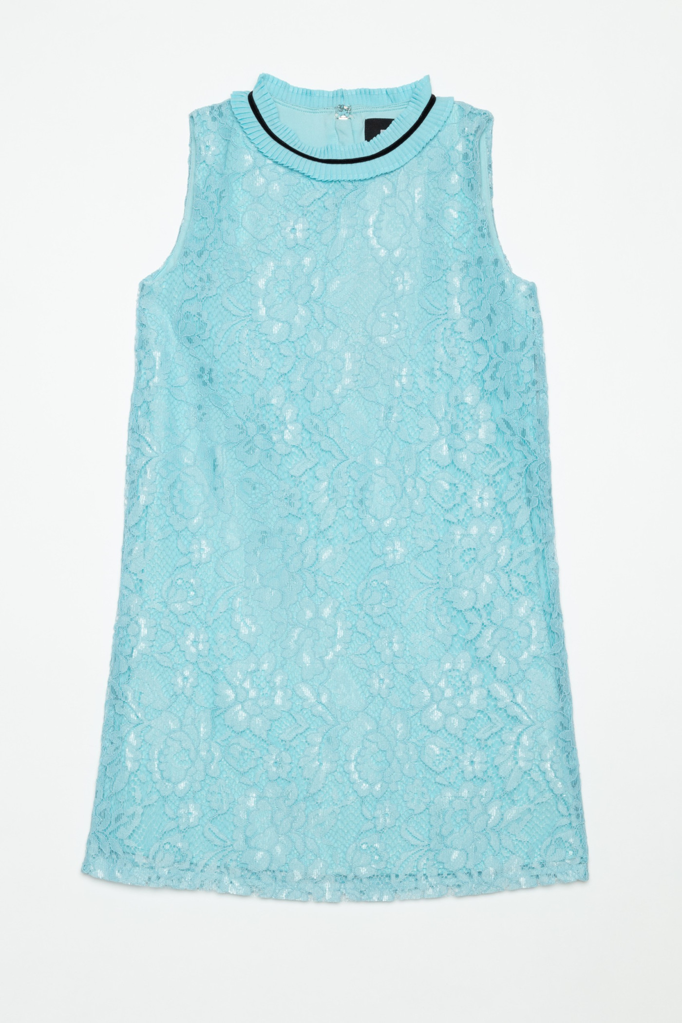 Niebieska sukienka z koronki ze zdobieniem przy szyi