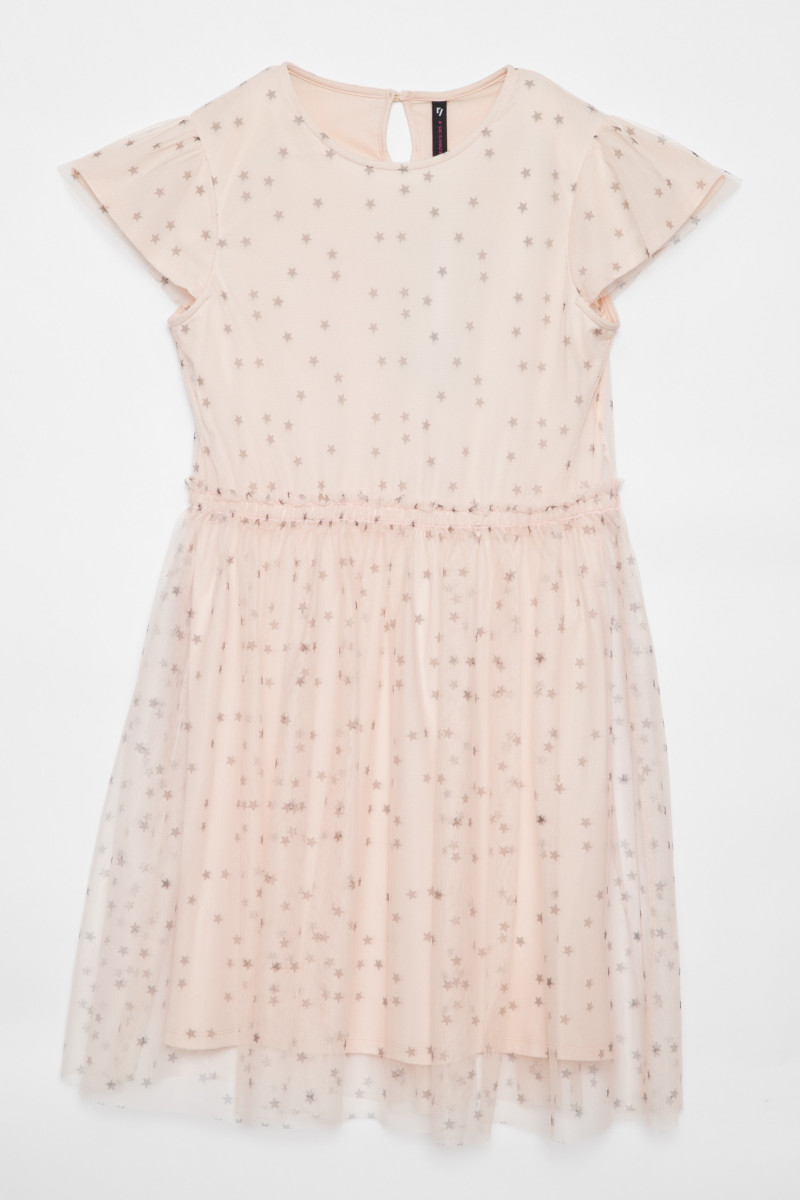 Pudrowo-różowa sukienka z tiulem w gwiazdki