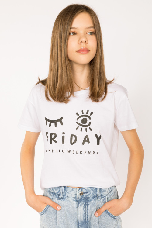Biały t-shirt Friday dla dziewczyny