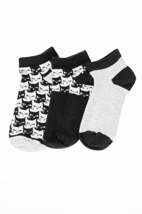 Skarpety dla dziewczyny Black & Grey CAT 3-pak