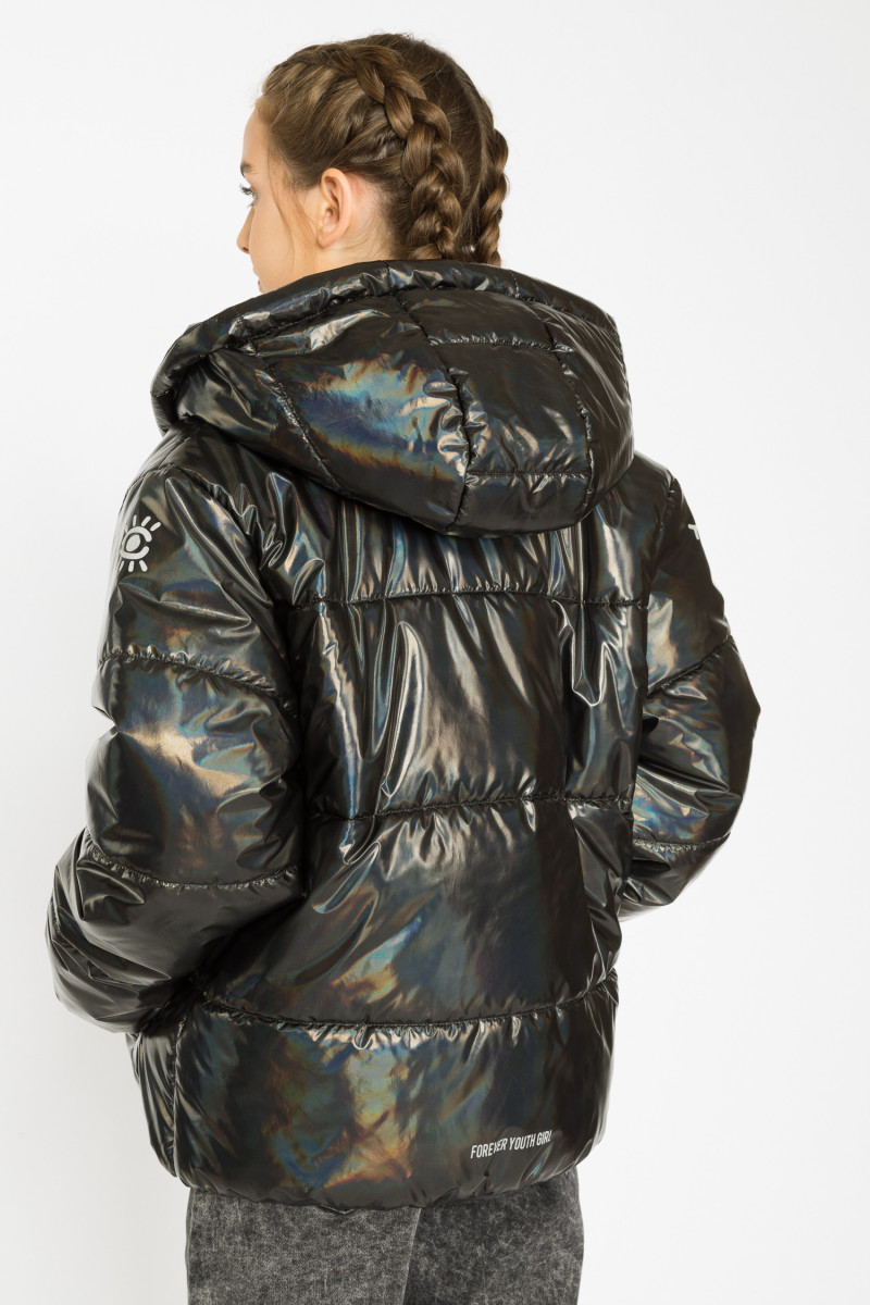 Czarna połyskująca kurtka typu puffer dla dziewczyny
