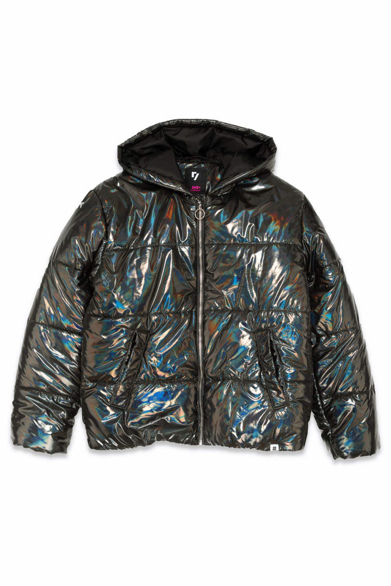 Czarna połyskująca kurtka typu puffer dla dziewczyny