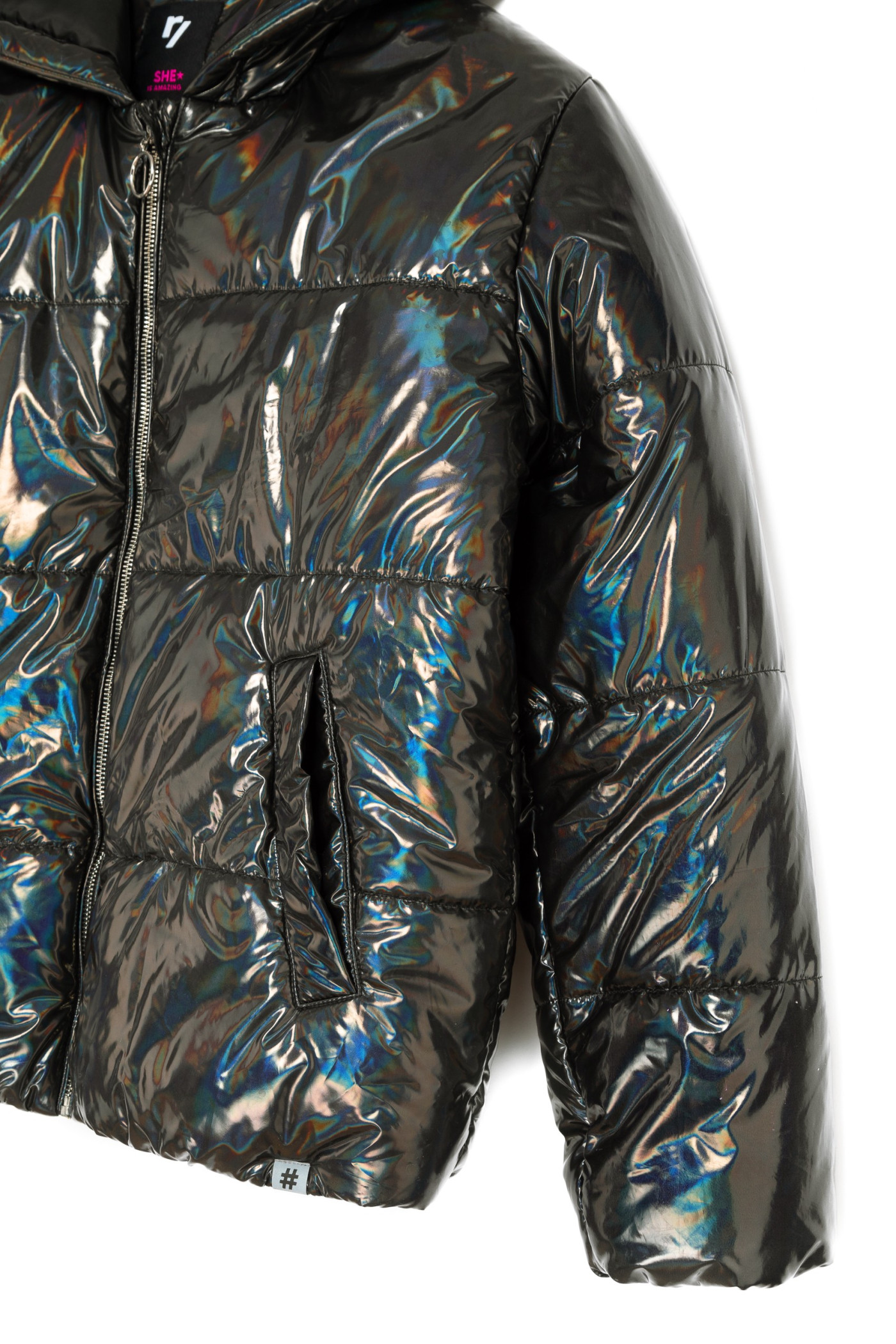 Czarna połyskująca kurtka typu puffer dla dziewczyny