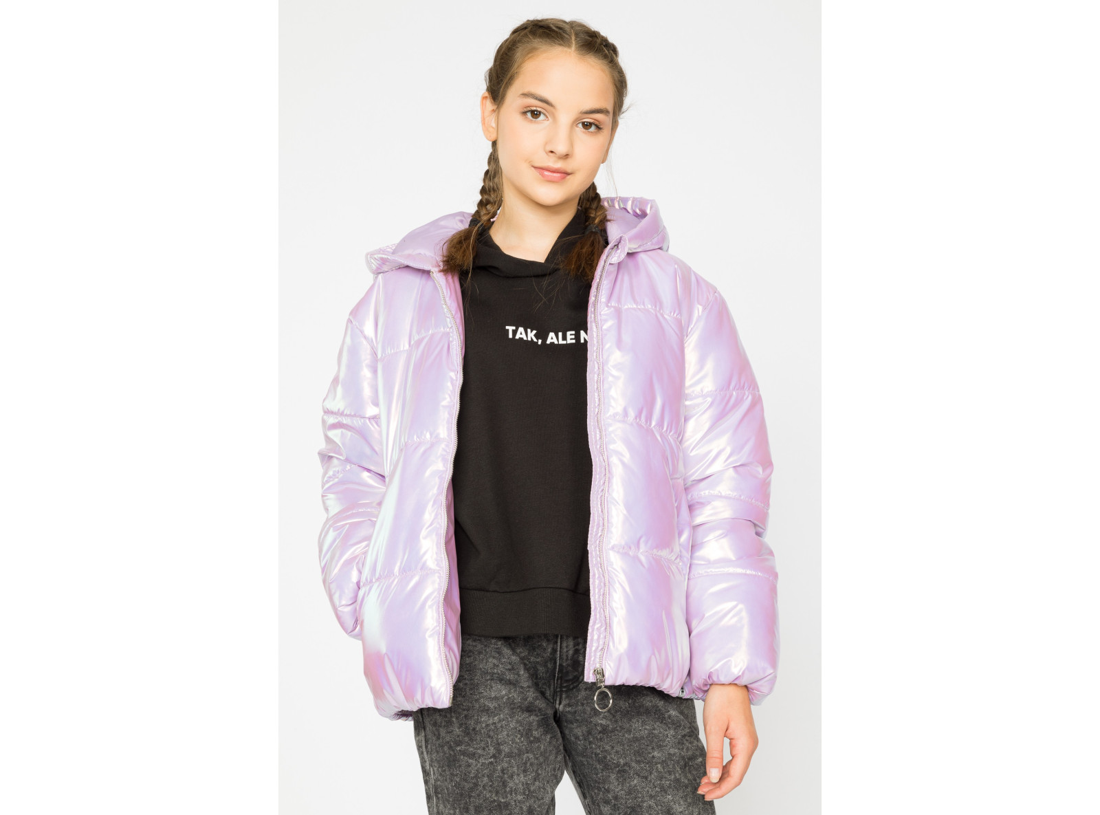 Połyskująca kurtka puffer dla dziewczyny holo