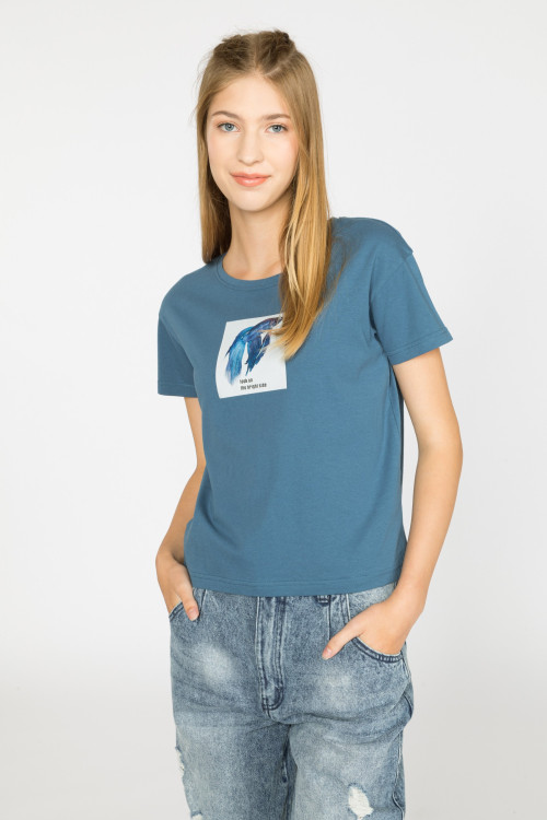 Niebieski t-shirt dla dziewczyny LOOK ON THE BRIGHT SIDE