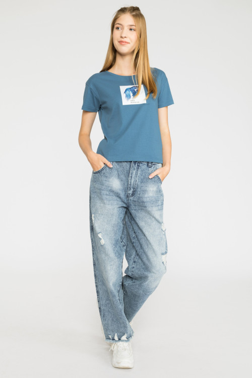 Niebieski t-shirt dla dziewczyny LOOK ON THE BRIGHT SIDE