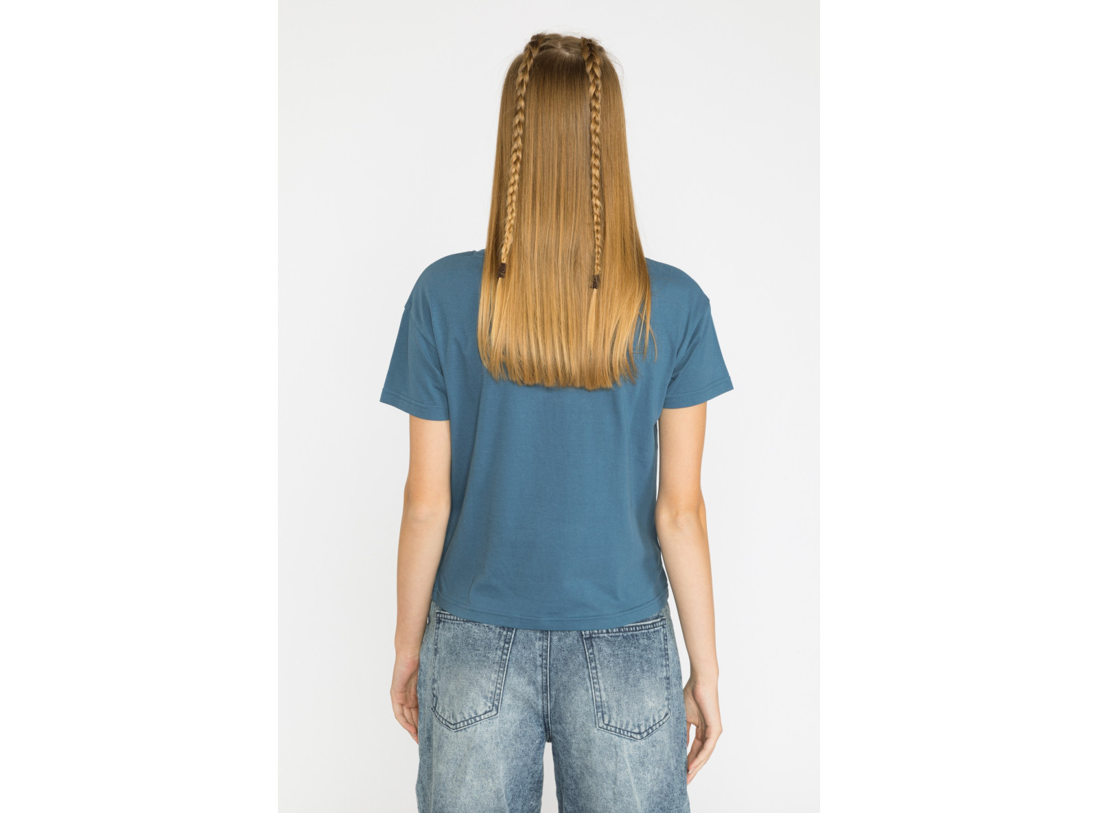 Niebieski t-shirt dla dziewczyny LOOK ON THE BRIGHT SIDE