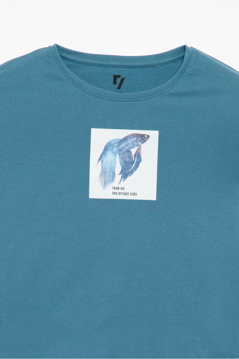 Niebieski t-shirt dla dziewczyny LOOK ON THE BRIGHT SIDE