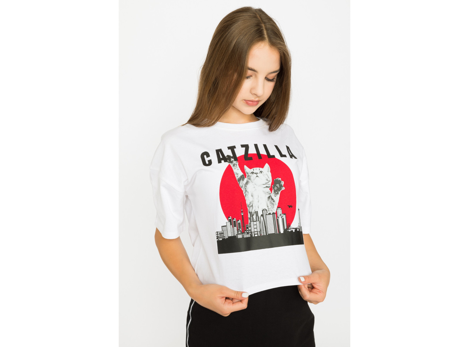 Biały t-shirt dla dziewczyny CATZILLA
