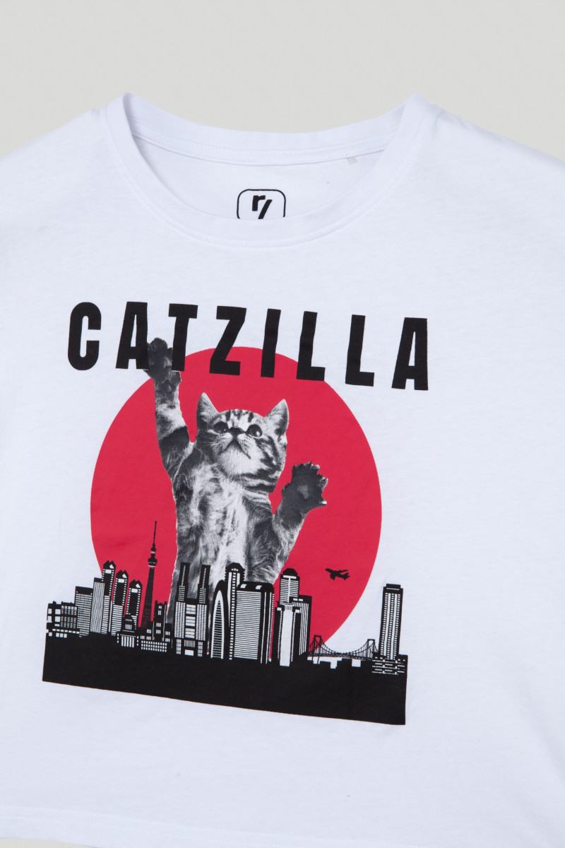 Biały t-shirt dla dziewczyny CATZILLA