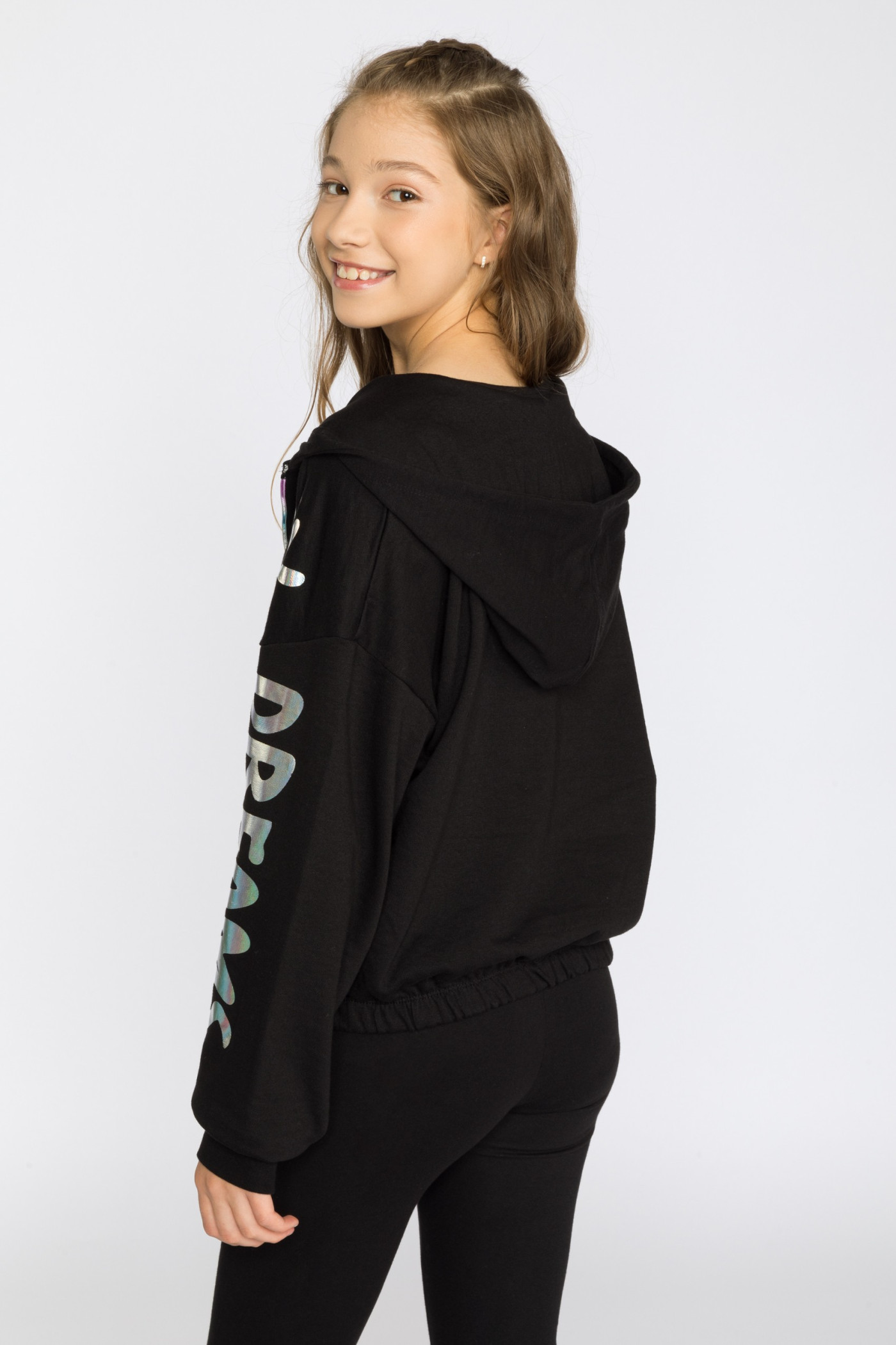 Czarna bluza dla dziewczyny z połyskującymi napisami MY REALITY