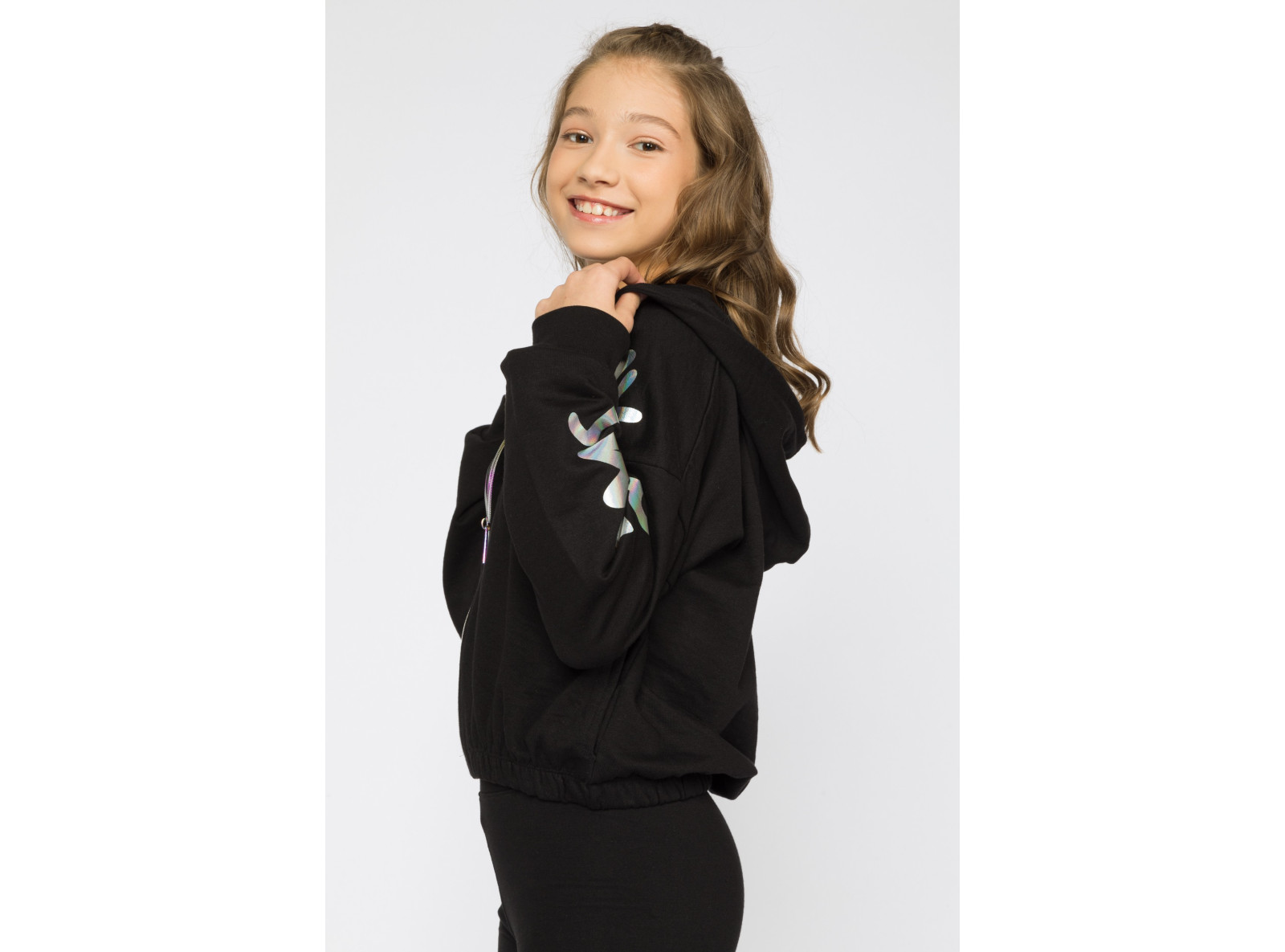 Czarna bluza dla dziewczyny z połyskującymi napisami MY REALITY