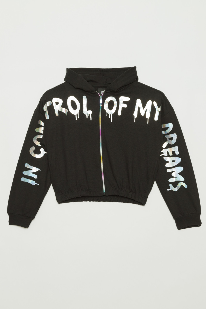 Czarna bluza dla dziewczyny z połyskującymi napisami MY REALITY