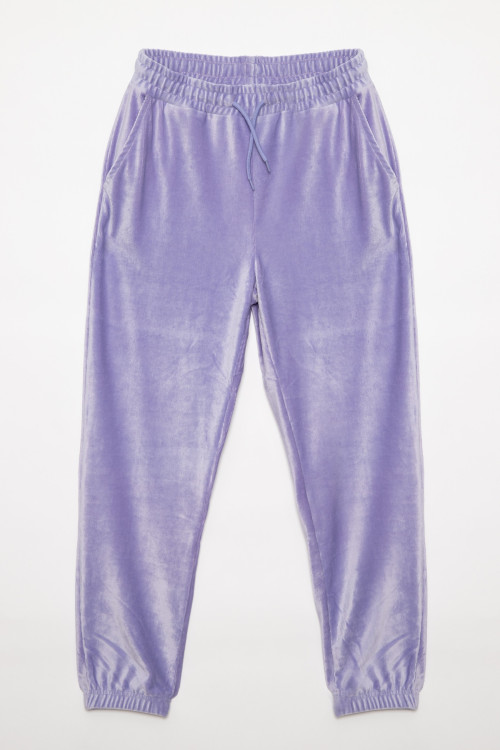 Dziewczęce spodnie dresowe z prążkowanego materiału LILA | Reporter 