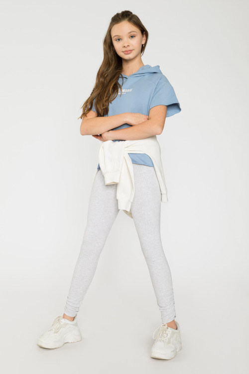 Szare legginsy z marszczeniami u dołu nogawek