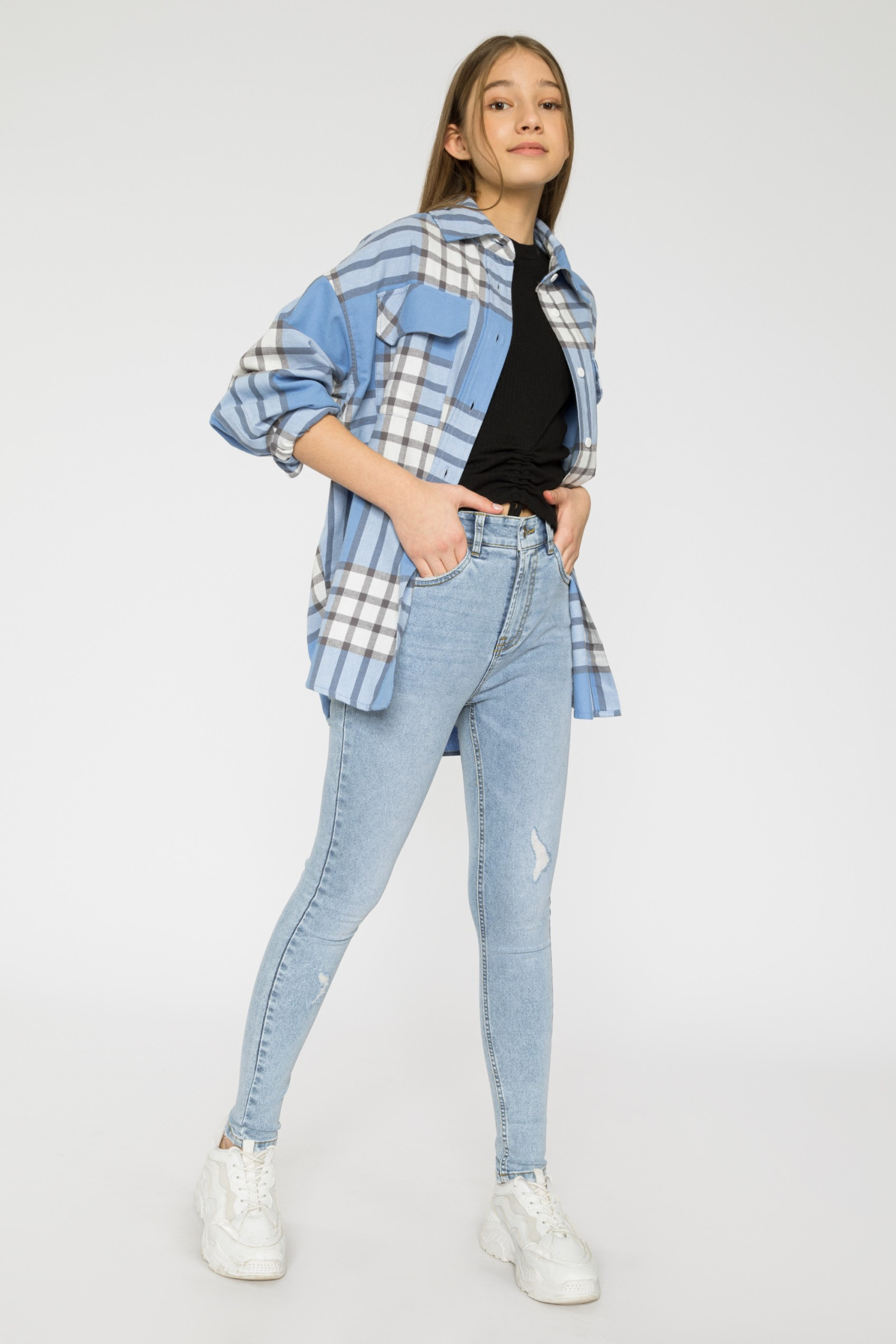 Niebieska koszula w kratę dla dziewczyny