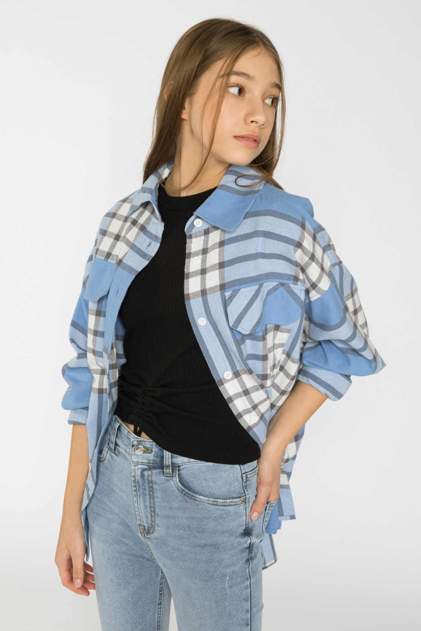 Niebieska koszula w kratę dla dziewczyny