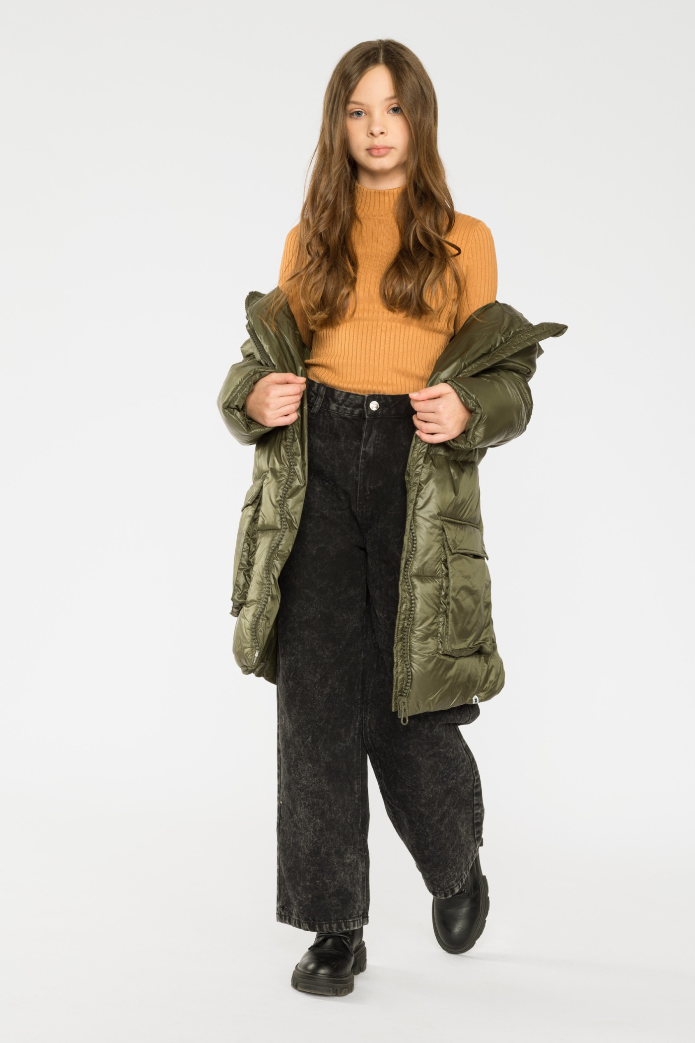 Musztardowy golf  w prążki dla dziewczyny