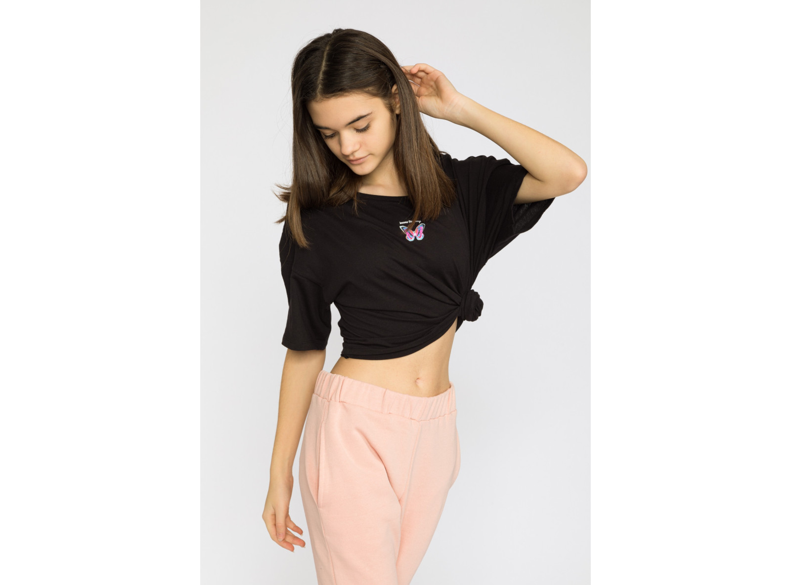 Czarny t-shirt dla dziewczyny BUTTERFLY