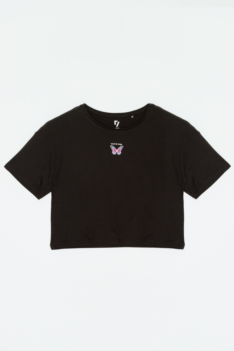 Czarny t-shirt dla dziewczyny BUTTERFLY