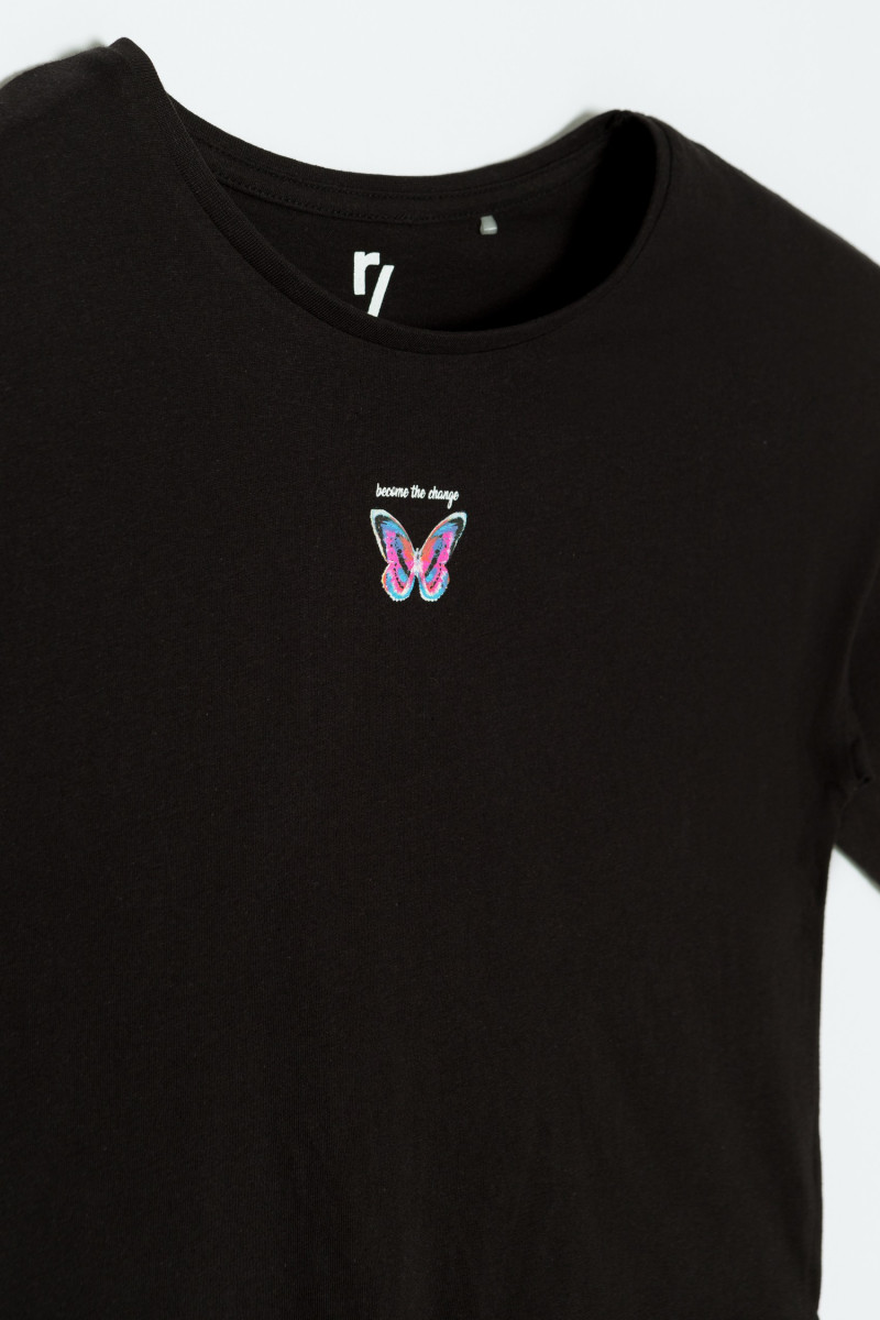 Czarny t-shirt dla dziewczyny BUTTERFLY