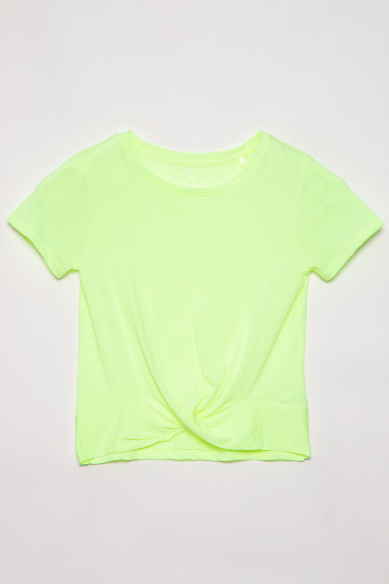 Neonowy t-shirt dziewczęcy z marszczeniem | Reporter
