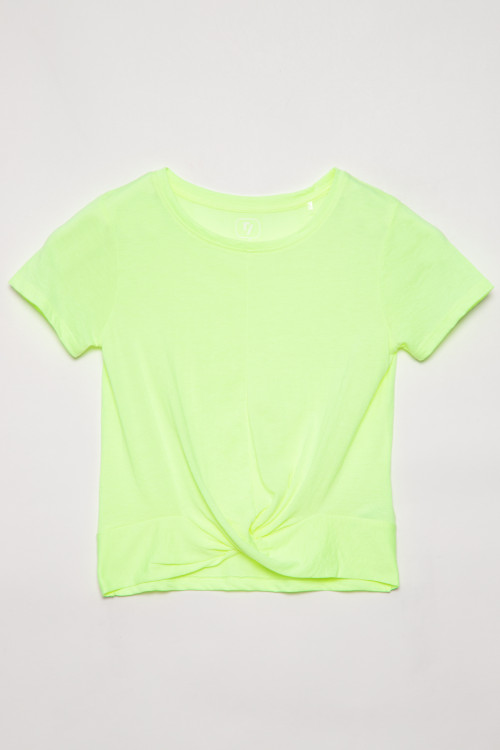 Neonowy t-shirt dziewczęcy z marszczeniem | Reporter