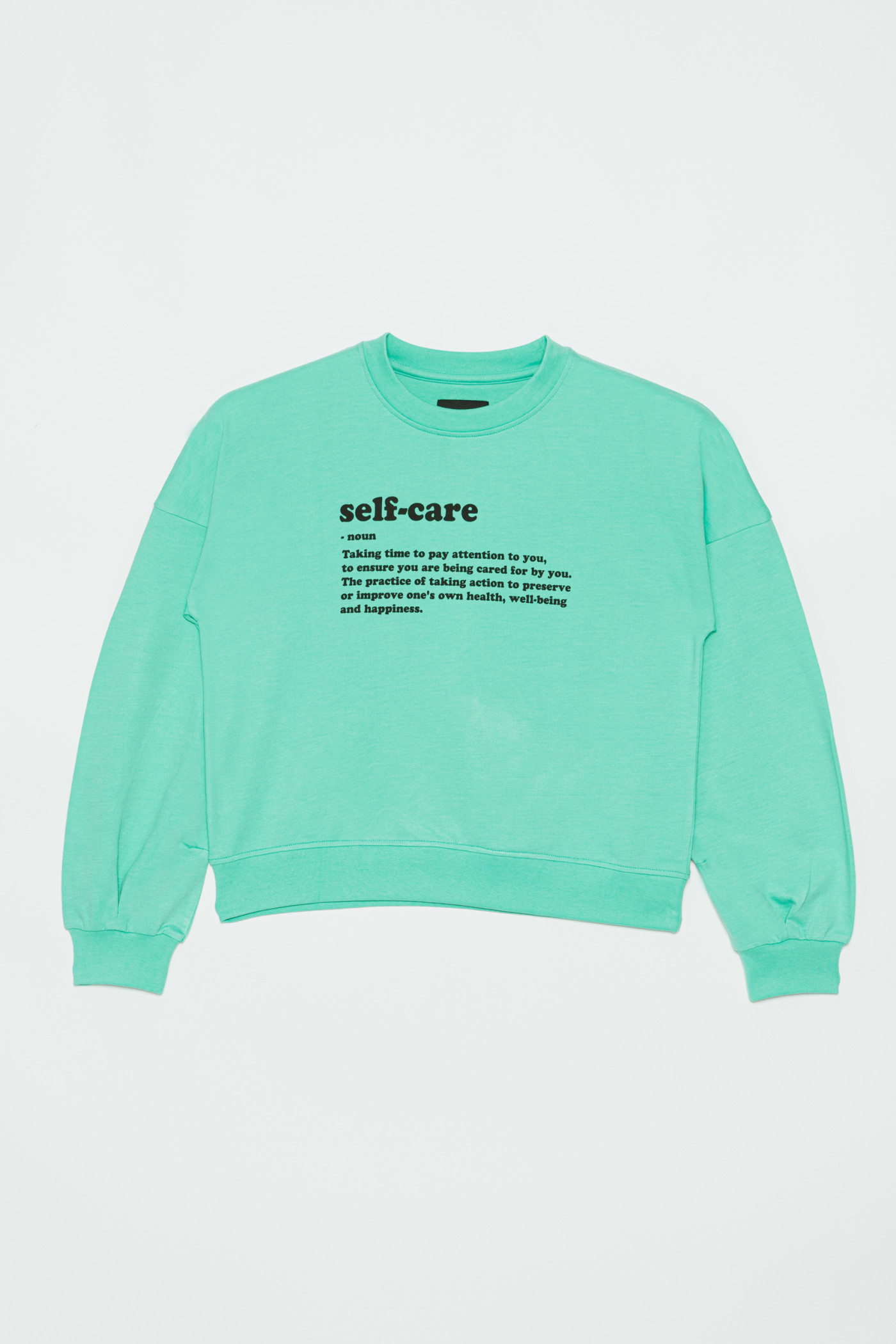 Miętowa bluza z nadrukiem SELF CARE dla dziewczyny