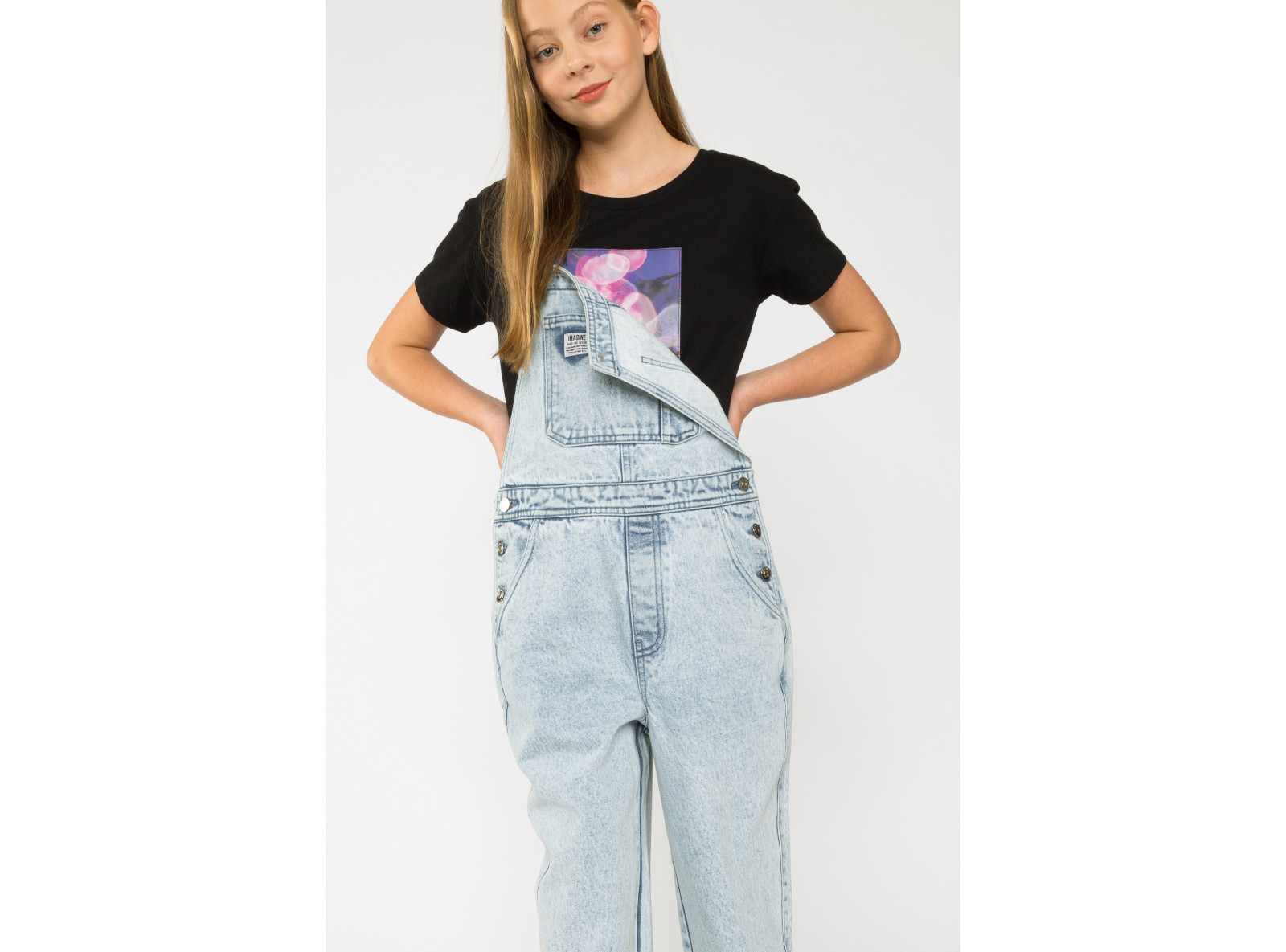 Jeansowe długie ogrodniczki dla dziewczyny