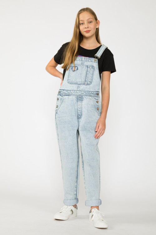 Jeansowe długie ogrodniczki dla dziewczyny