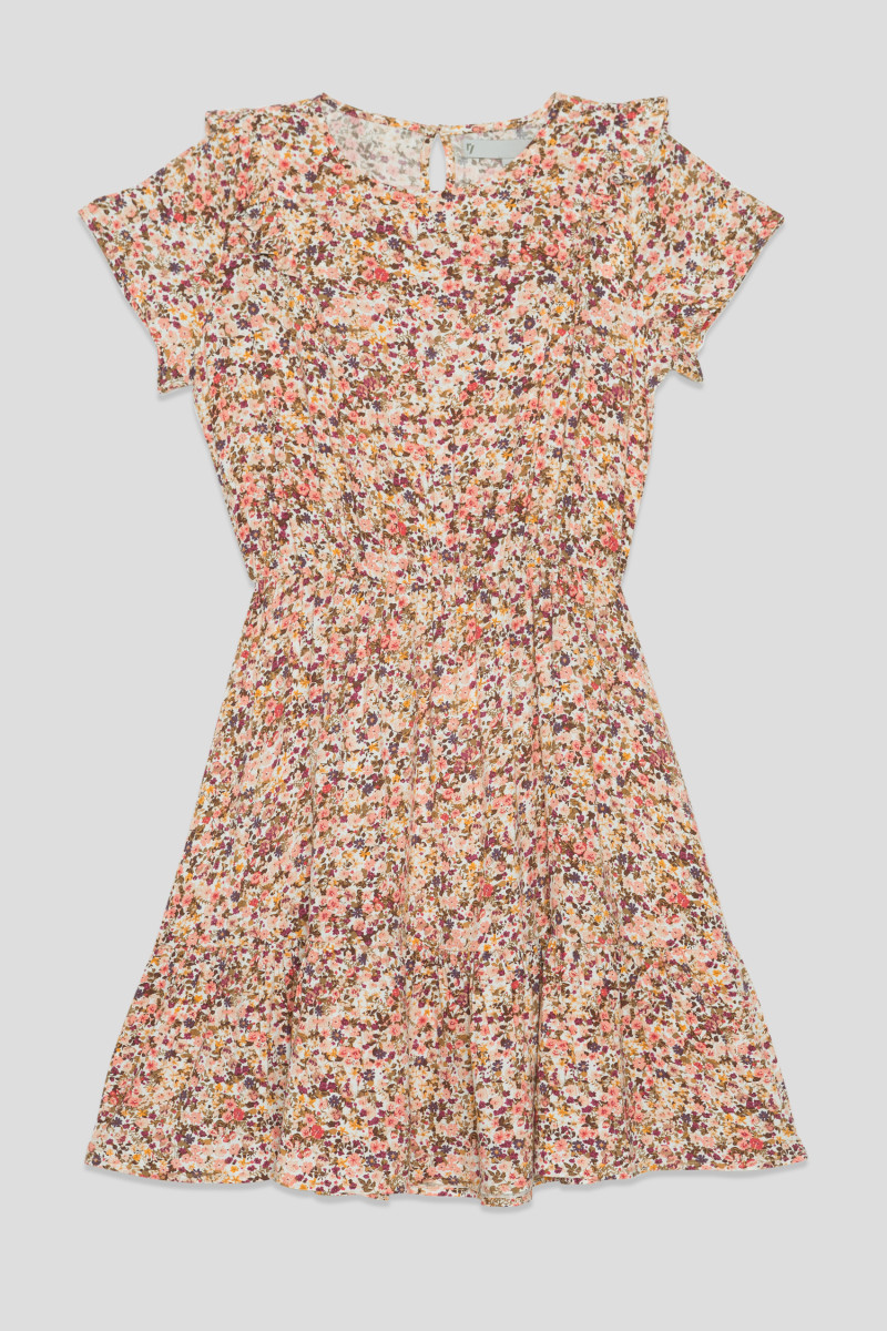 Różowa sukienka z falbanami w kwiaty dla dziewczyny