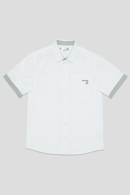 Biała koszula z krótkim rękawem i ozdobnymi mankietami dla chłopaka