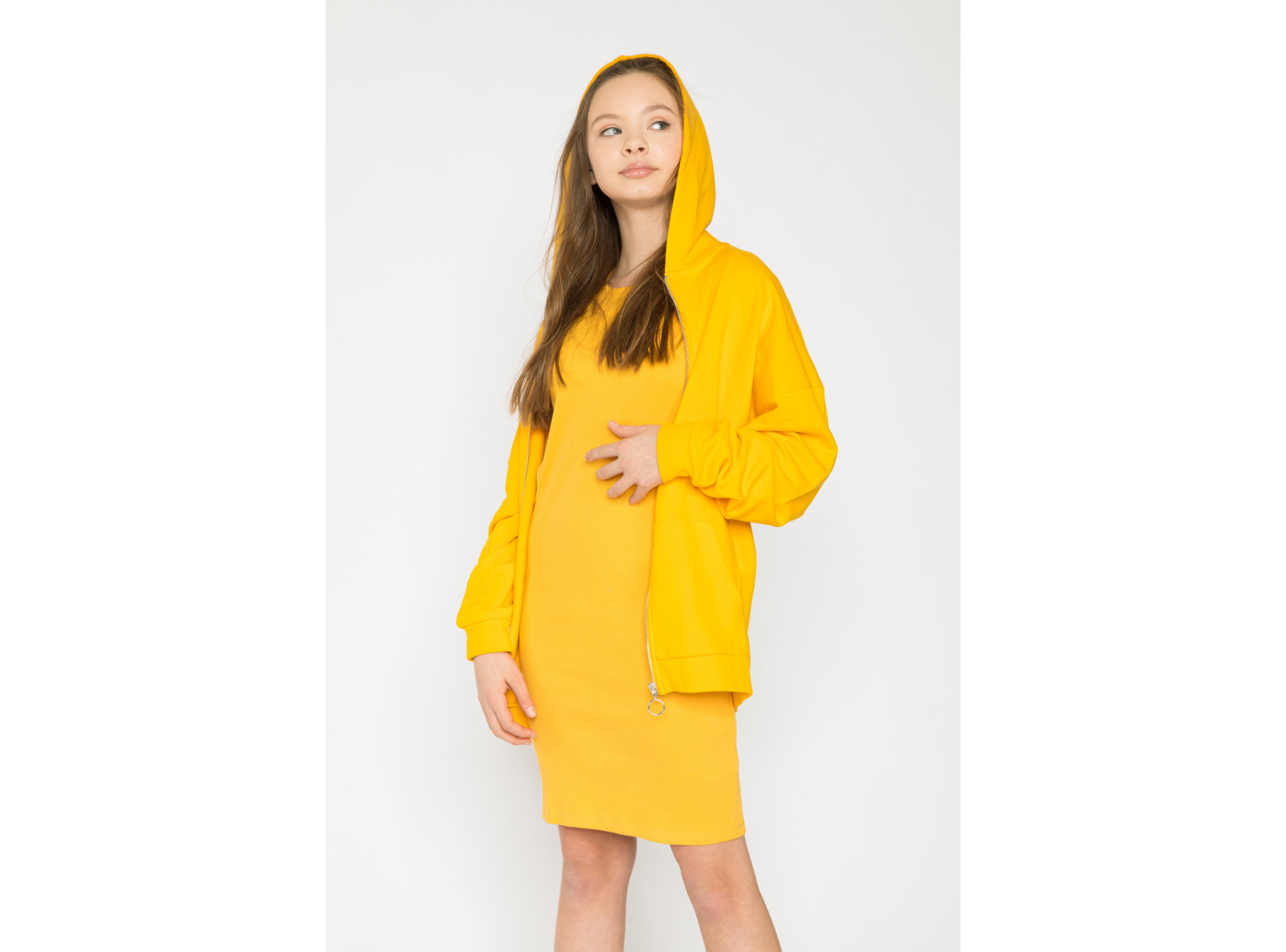 Żółta rozpinana bluza z kapturem