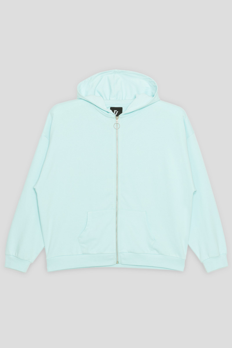 Błękitna rozpinana bluza z kapturem