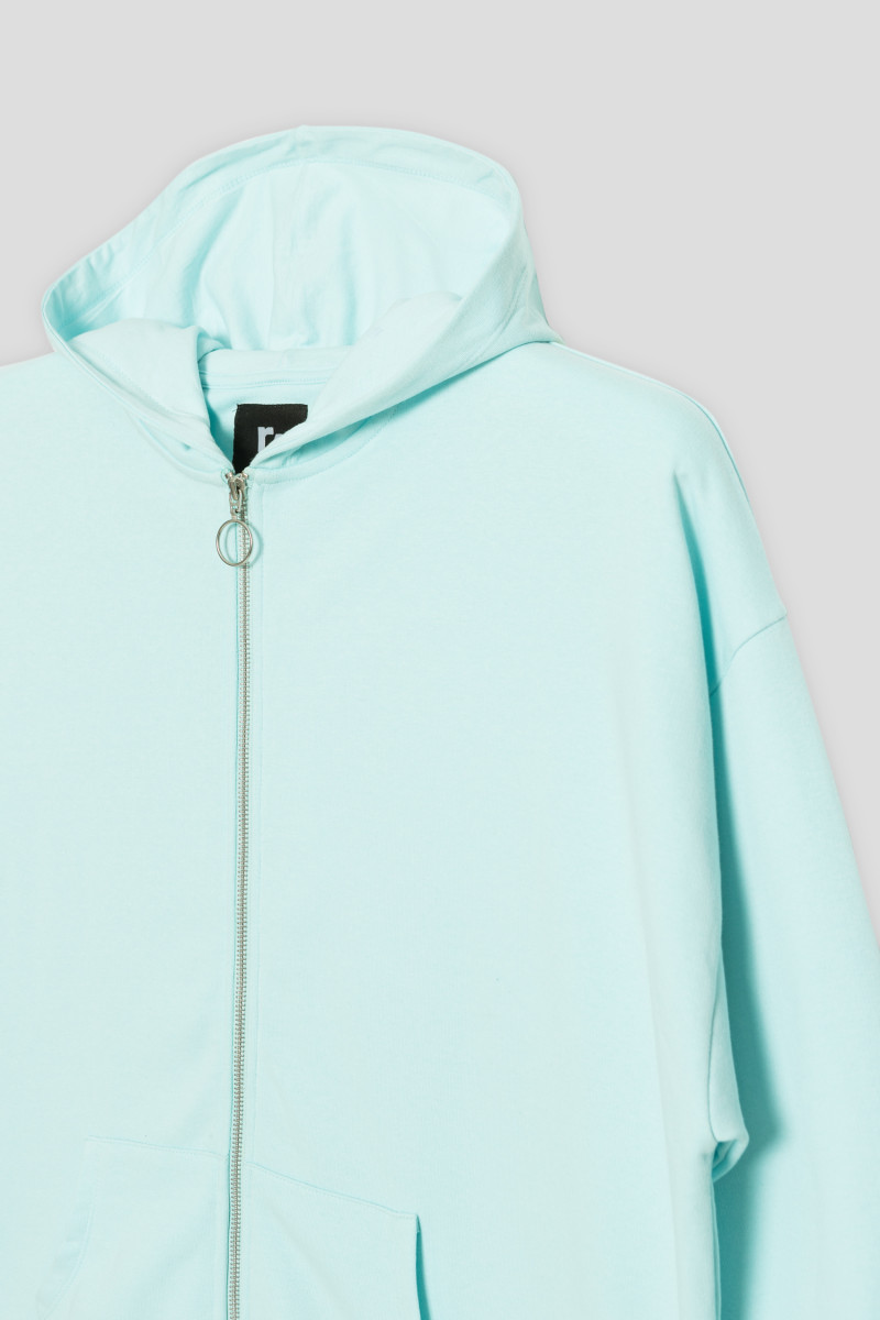 Błękitna rozpinana bluza z kapturem
