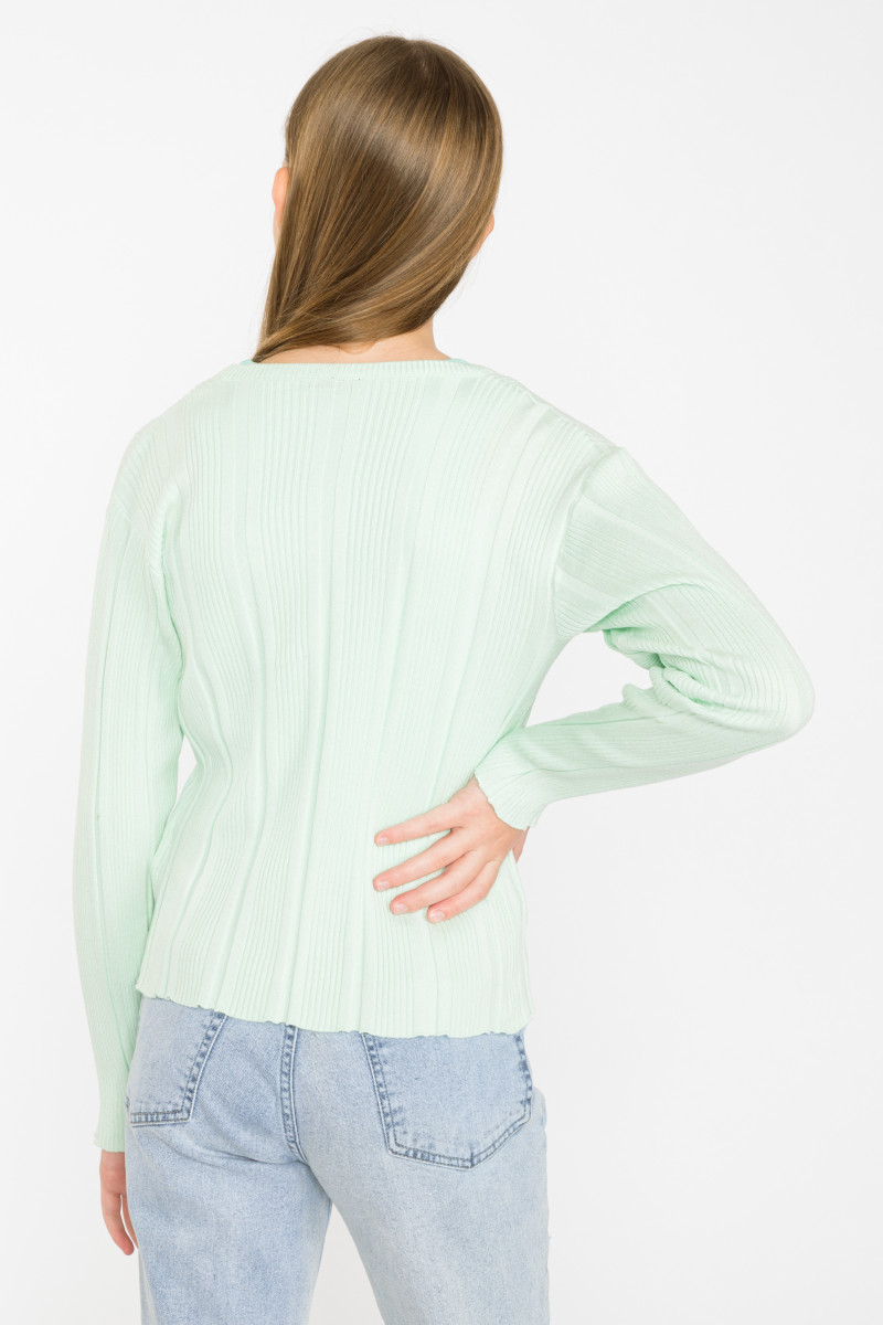 Prążkowany miętowy sweterek na guziki, miętowy