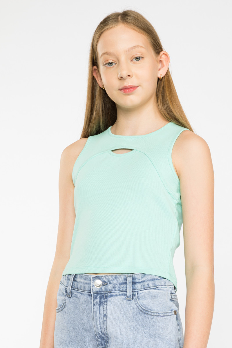 Pastelowy miętowy top z rozcięciem, miętowy