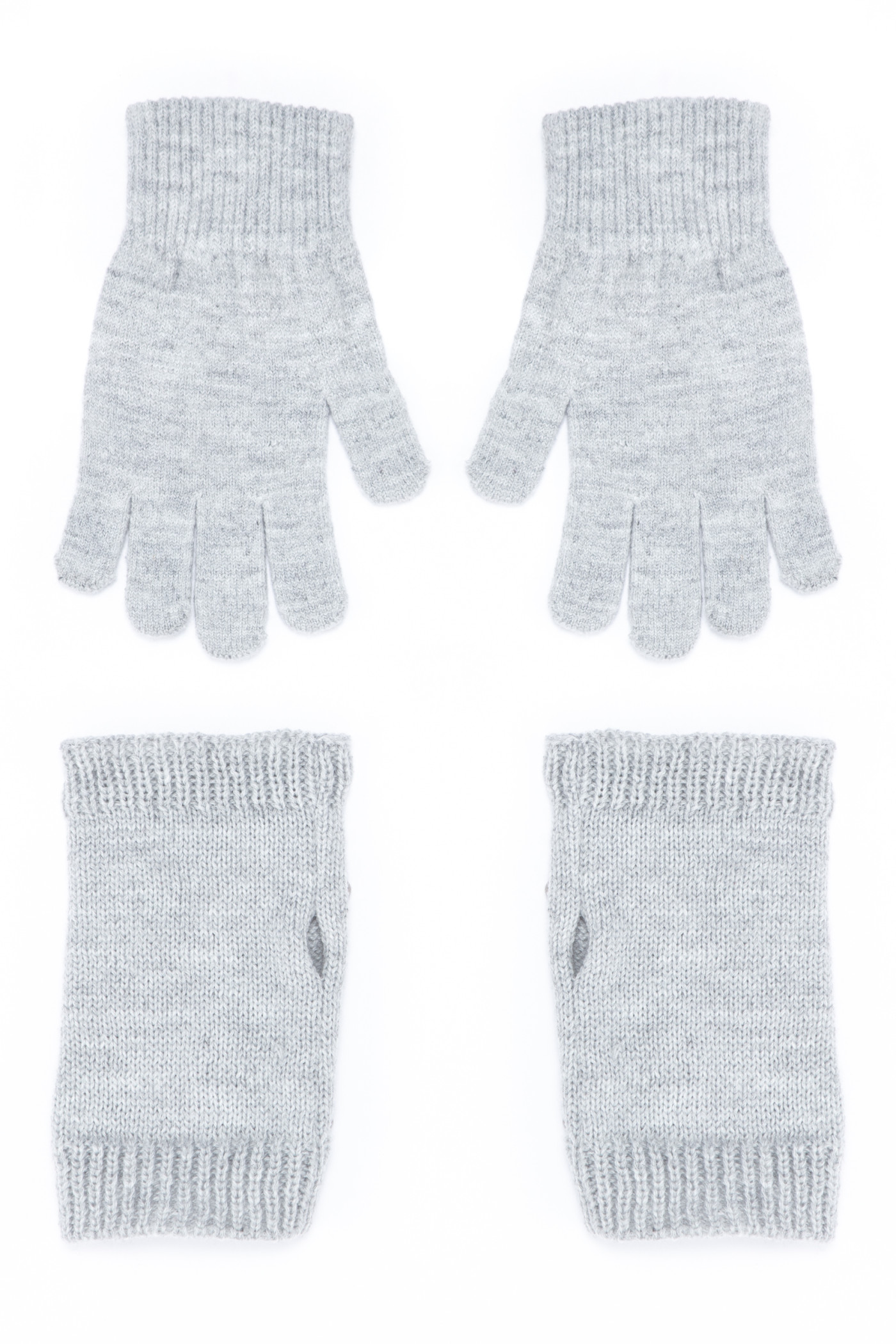 Szare dwuczęściowe rękawiczki z perełkami