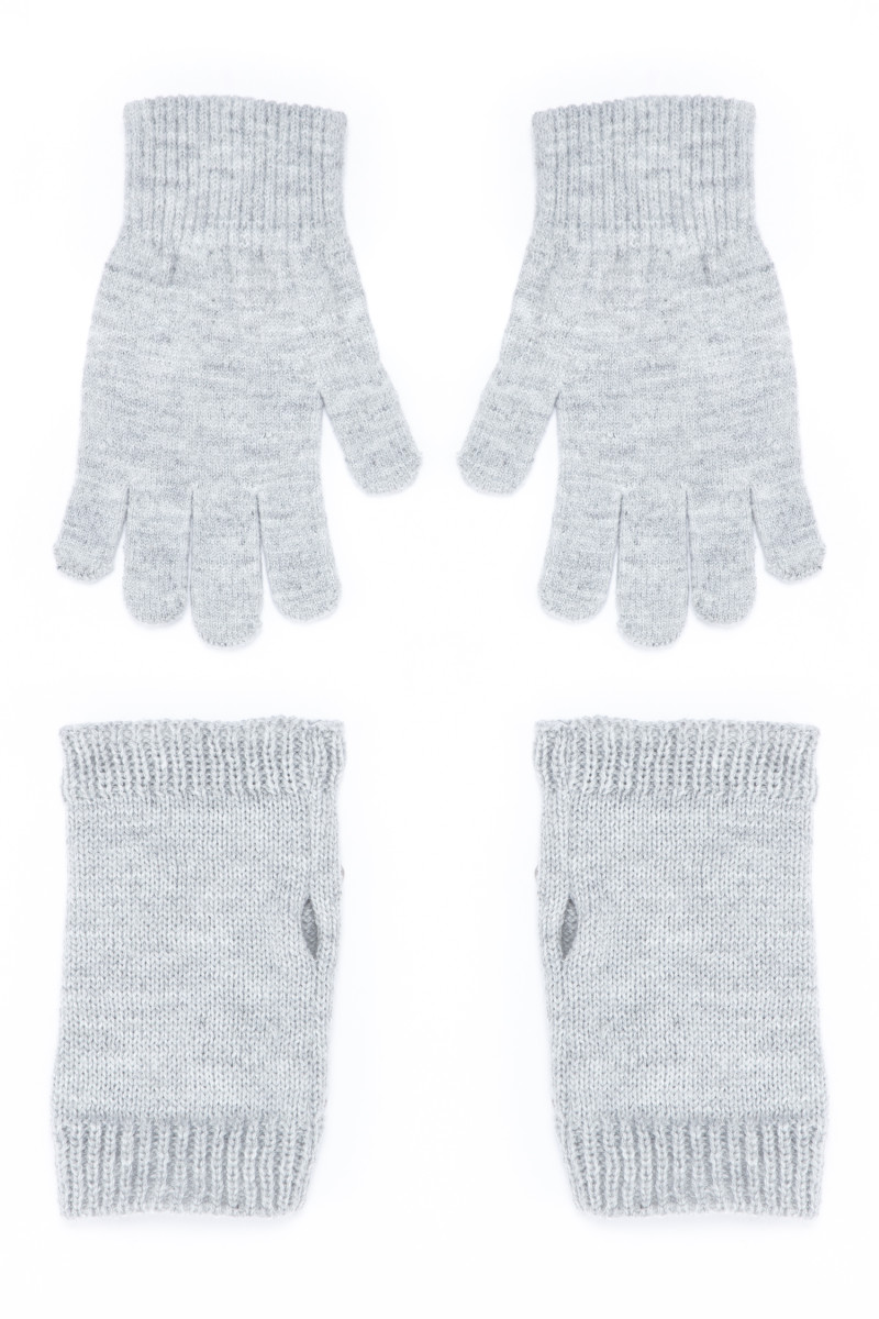 Szare dwuczęściowe rękawiczki z perełkami