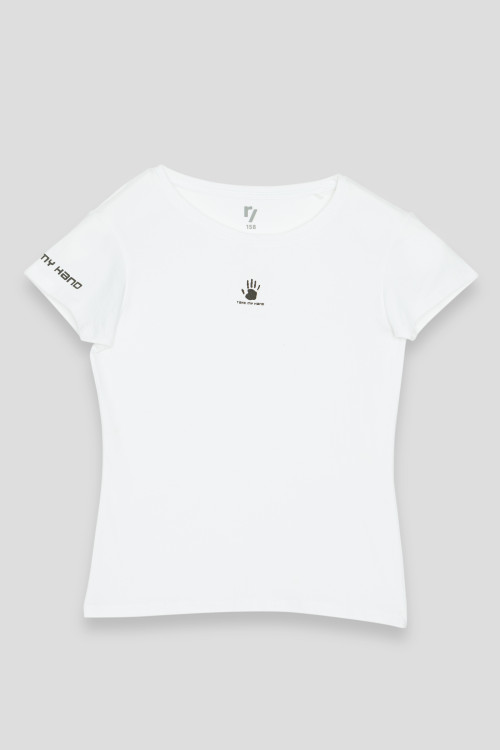 Biały t-shirt z nadrukiem TAKE MY HAND