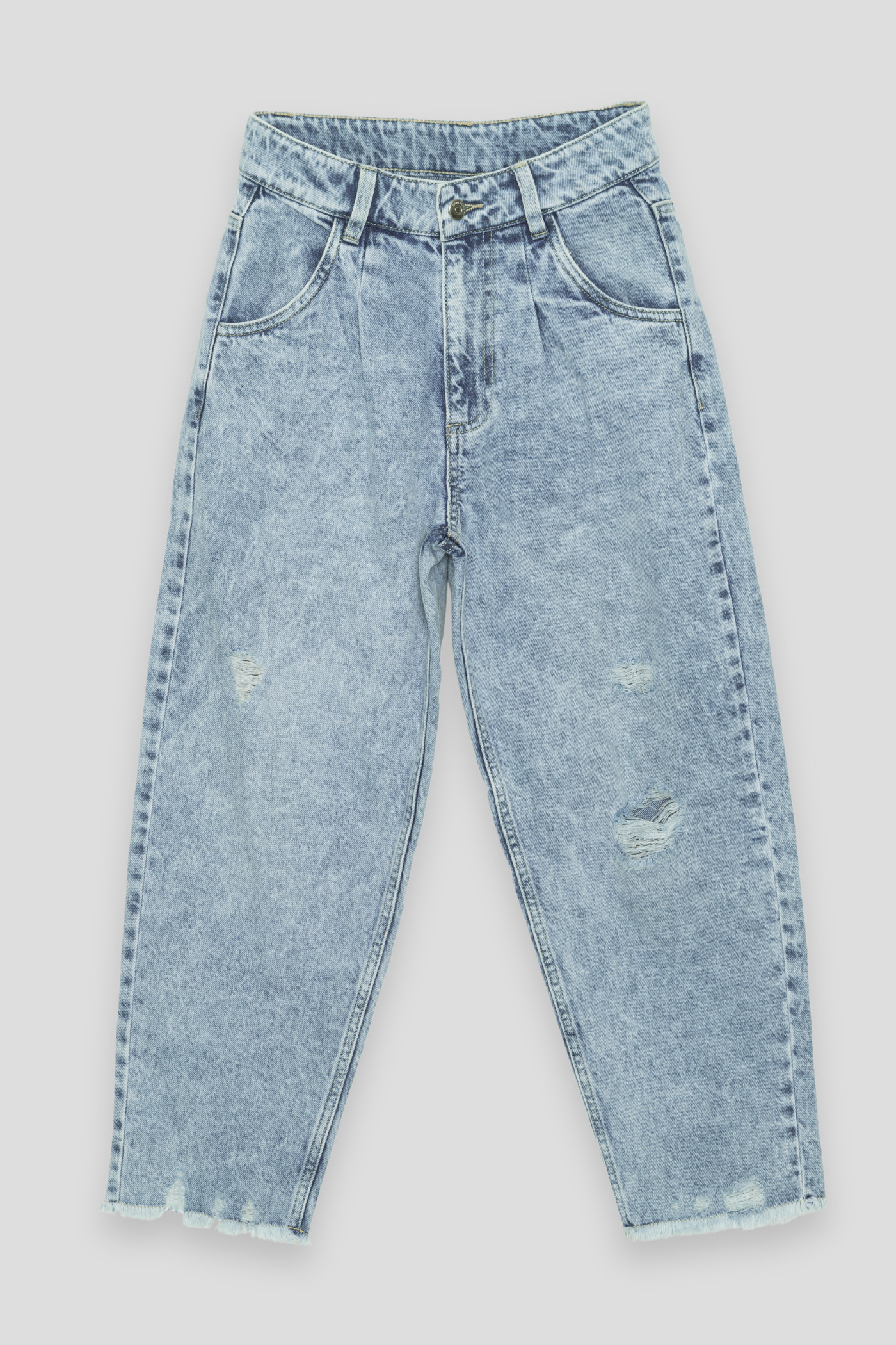 Niebieskie marmurkowe jeansy z wysokim stanem