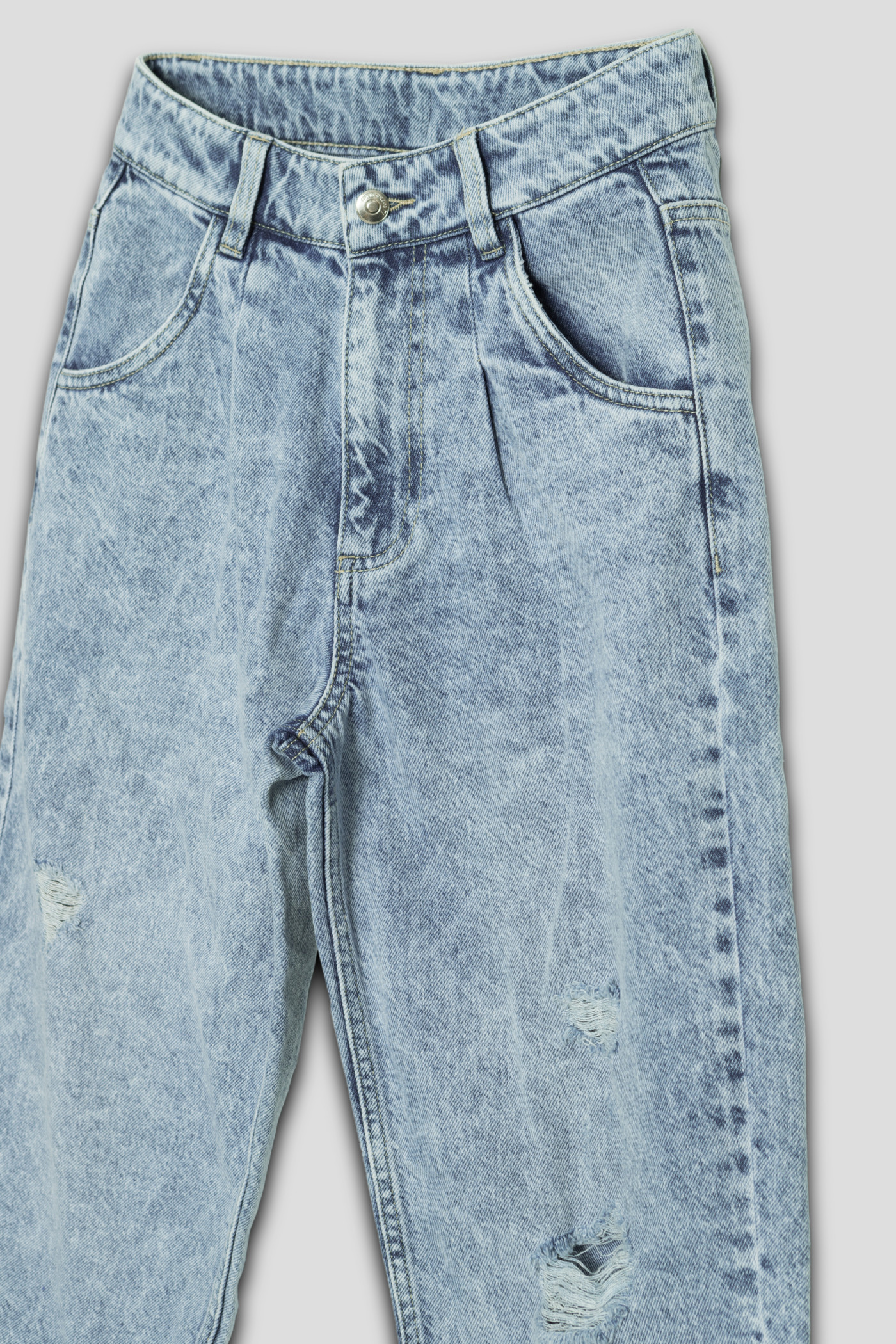 Niebieskie marmurkowe jeansy z wysokim stanem