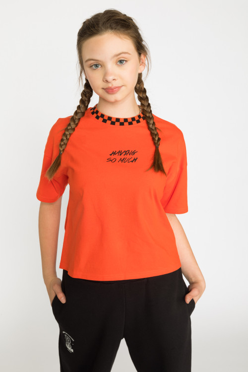 Czerwony t-shirt dziewczęcy HAVING SO MUCH | Reporter