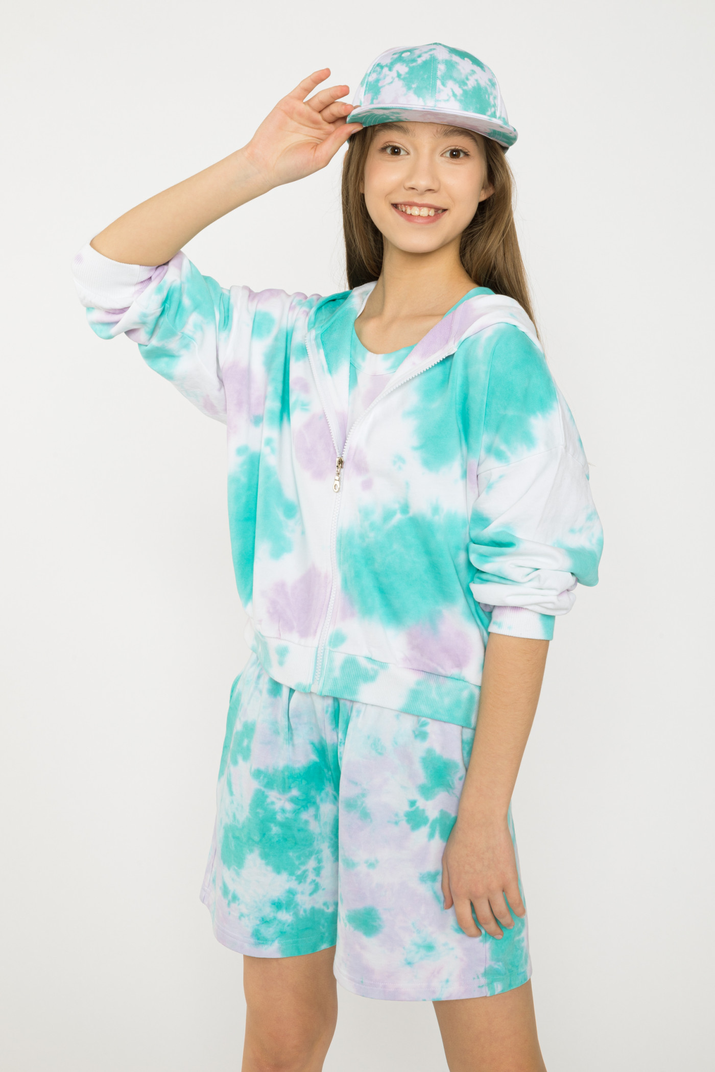 Niebieska rozpinana bluza z kapturem TIE DYE