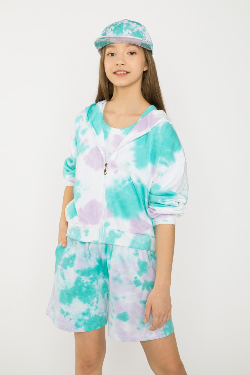 Niebieska rozpinana bluza z kapturem TIE DYE