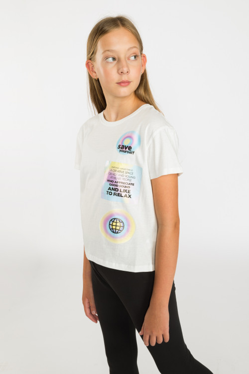 Biały t-shirt z nadrukiem SAVE YOURSELF