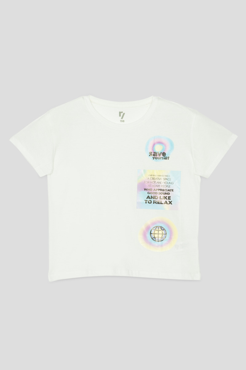 Biały t-shirt z nadrukiem SAVE YOURSELF