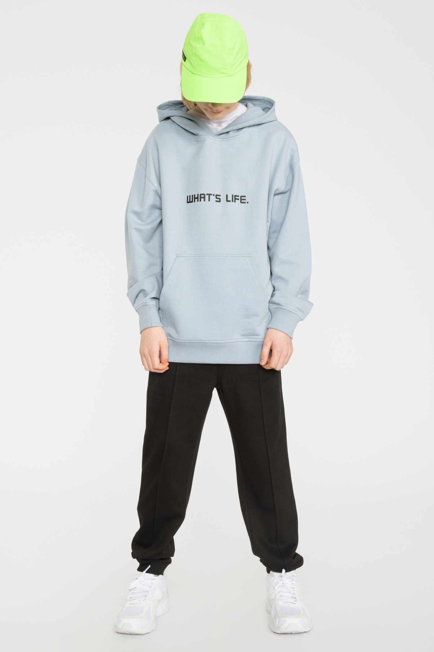 Błękitna bluza dresowa z kapturem WHAT'S LIFE