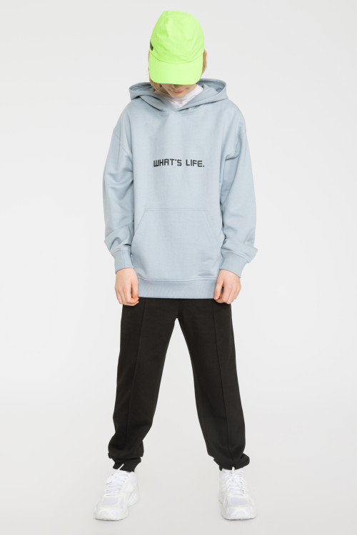 Błękitna bluza dresowa z kapturem WHAT'S LIFE