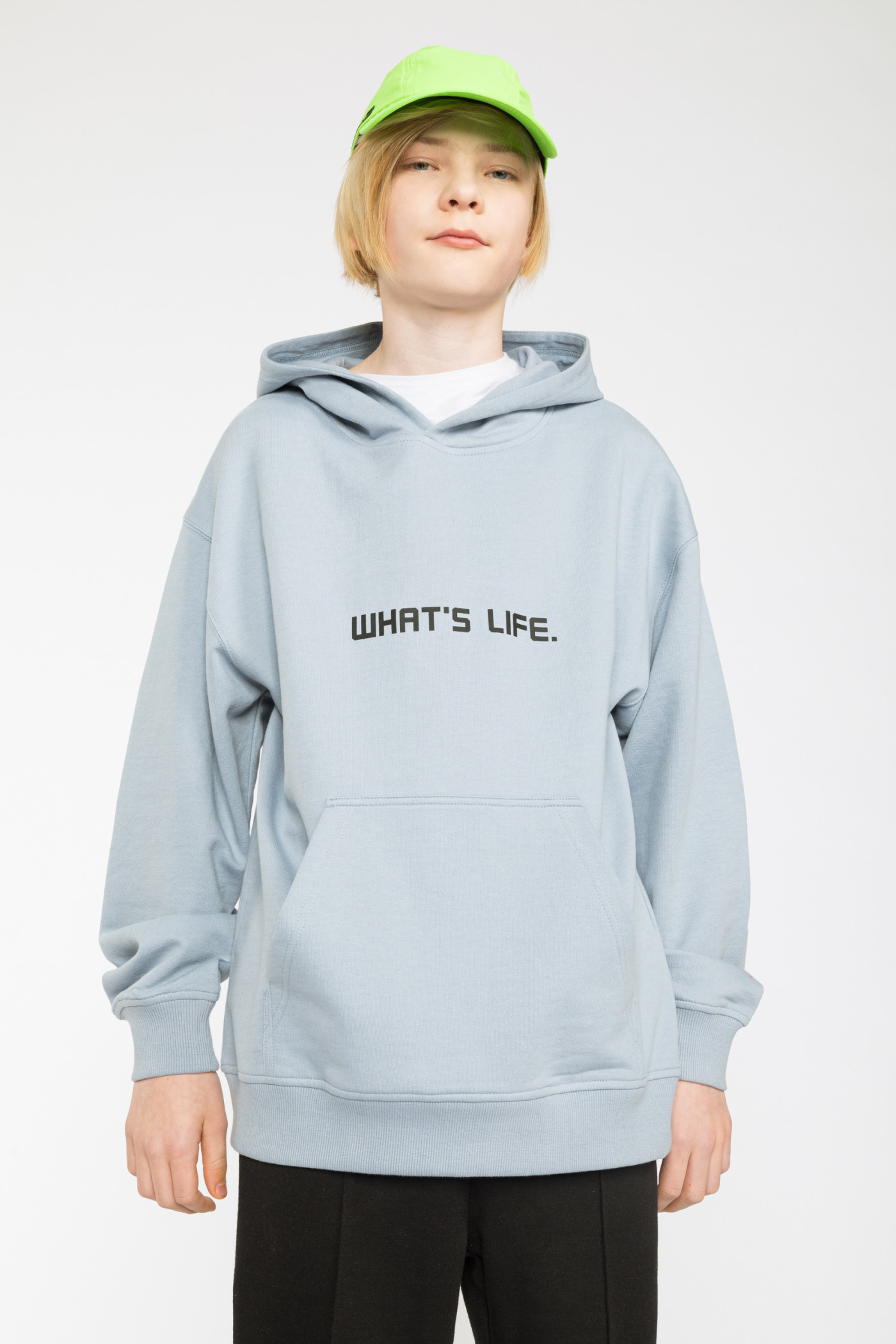 Błękitna bluza dresowa z kapturem WHAT'S LIFE